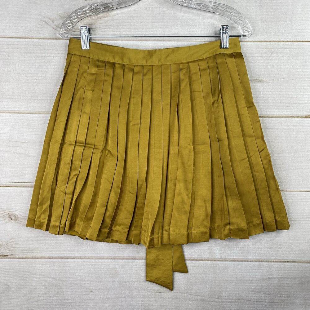 Gap Skirt Womens 2 Gold Pleated Swing Tie Back Knee Length Lined Flowy Preppy